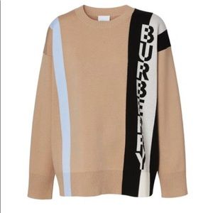 New With Tags Burberry Kadey Split Logo Stripe Merino Wool Blend Sweater